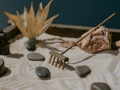 Close up of a zen sand garden